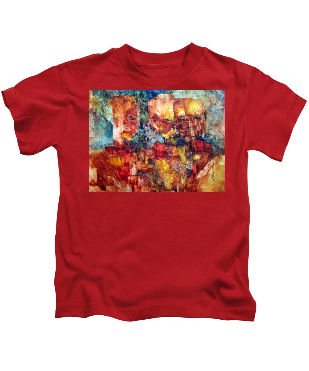 Men Kids T-Shirt featuring the painting Blockheads by Janice Nabors Raiteri