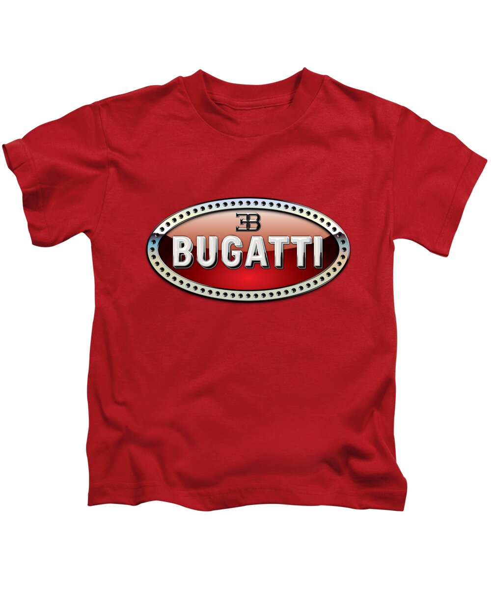 �wheels Of Fortune� Collection By Serge Averbukh Kids T-Shirt featuring the photograph Bugatti - 3 D Badge on Red by Serge Averbukh