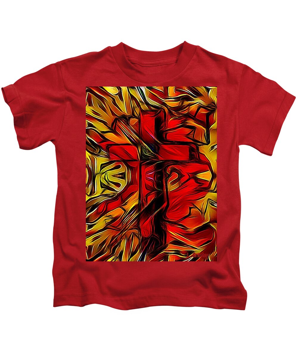 Jesus Kids T-Shirt featuring the digital art Burning Cross of Jesus by Lessandra Grimley