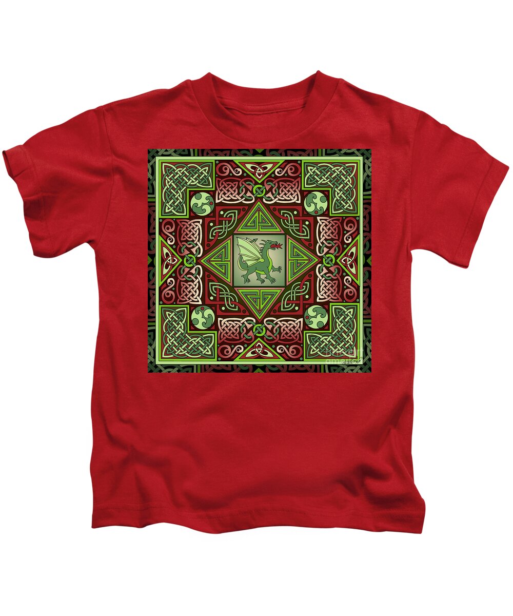 Artoffoxvox Kids T-Shirt featuring the mixed media Celtic Dragon Labyrinth by Kristen Fox