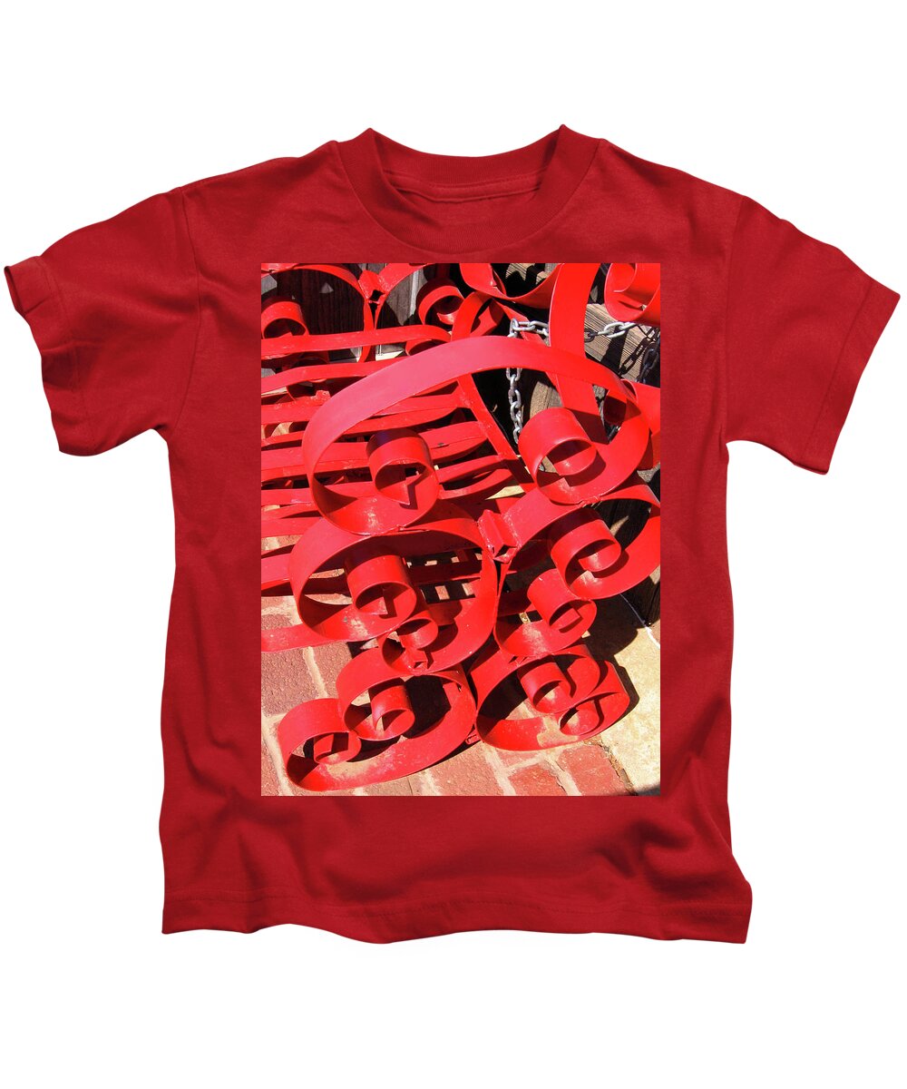 Red Kids T-Shirt featuring the photograph Chair Spiral by Denise Keegan Frawley