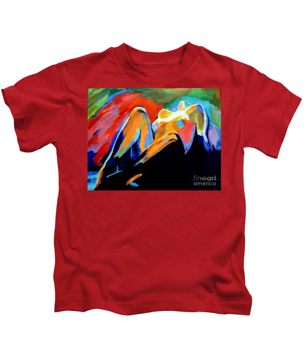 Abstract Nudes Kids T-Shirt featuring the painting Charge of the soul by Helena Wierzbicki