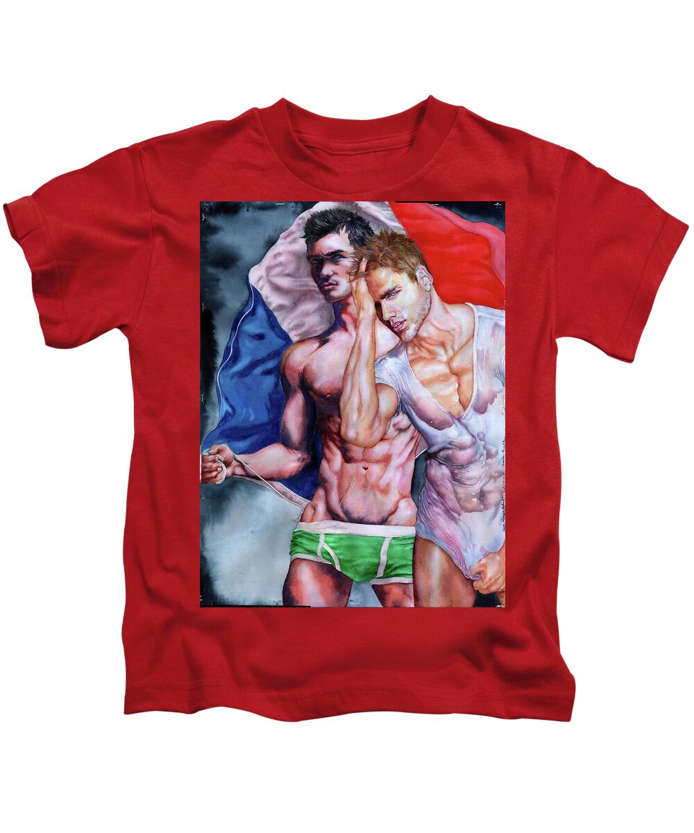 Homoerotic Kids T-Shirt featuring the painting Charlie Bastille by Xavier Francois Hussenet