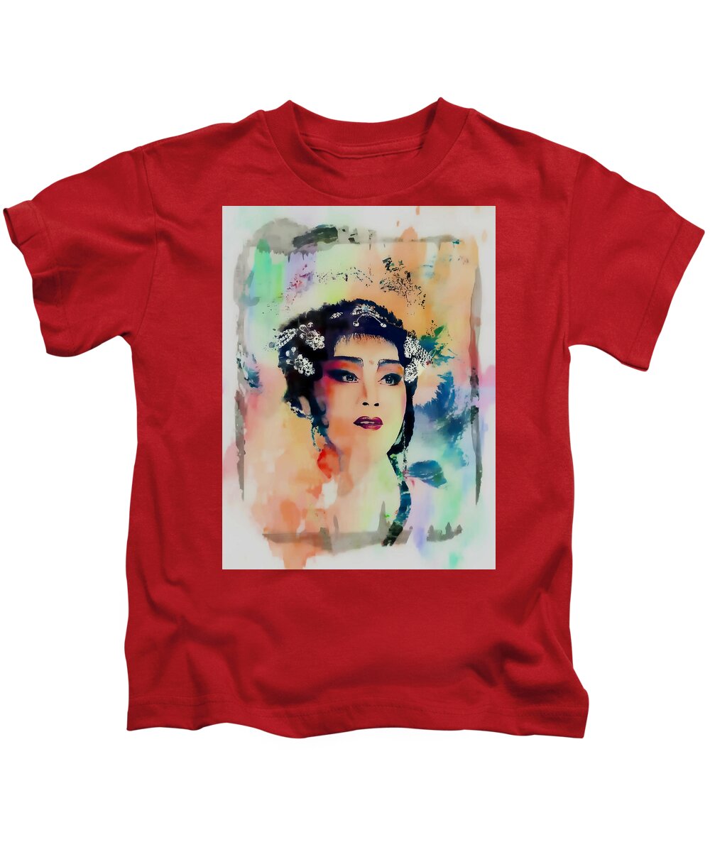 China Girl Kids T-Shirt featuring the painting Chinese Cultural Girl - Digital Watercolor by Ian Gledhill