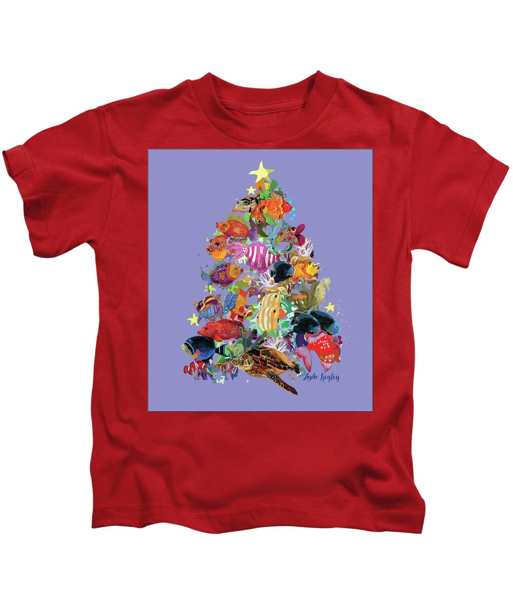 Christmas Tree Fish Kids T-Shirt featuring the digital art Christmas on the Reef by Linda Kegley