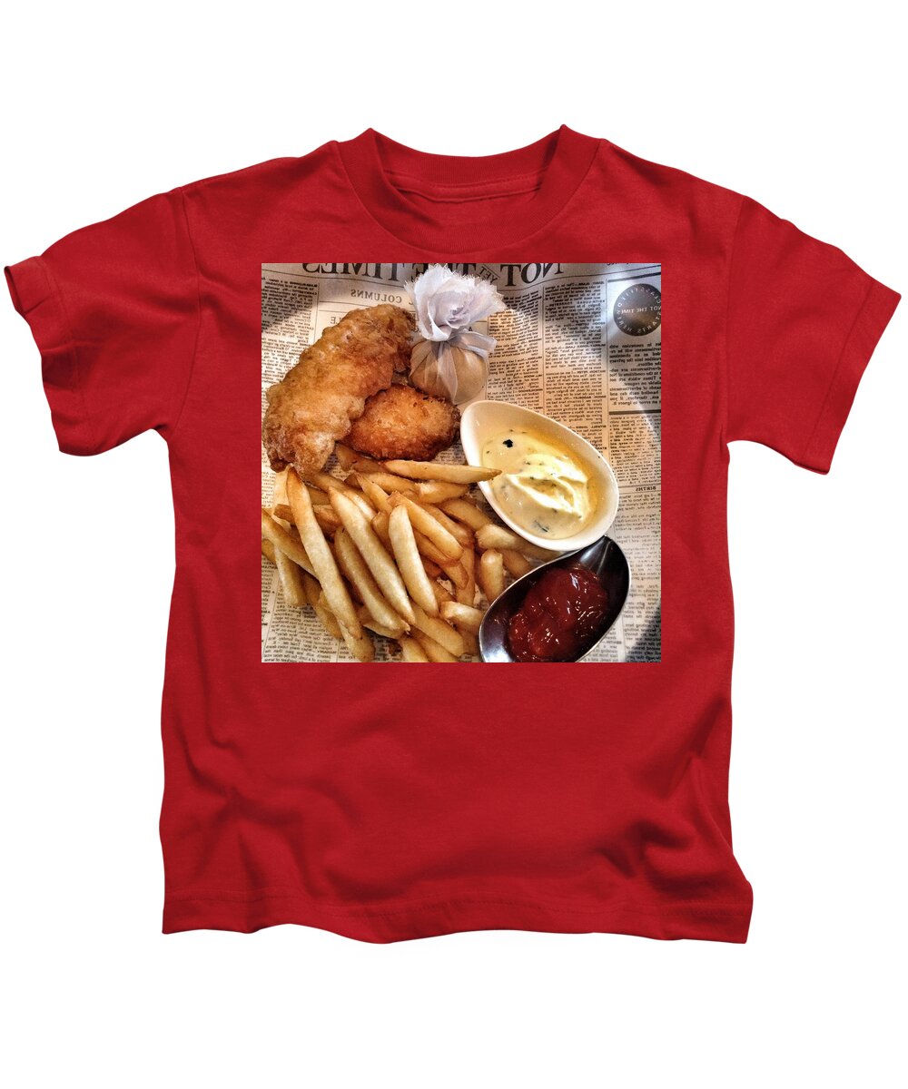 Fish & Chips Kids T-Shirt featuring the photograph Classic Fish and Chips by Lorelle Phoenix