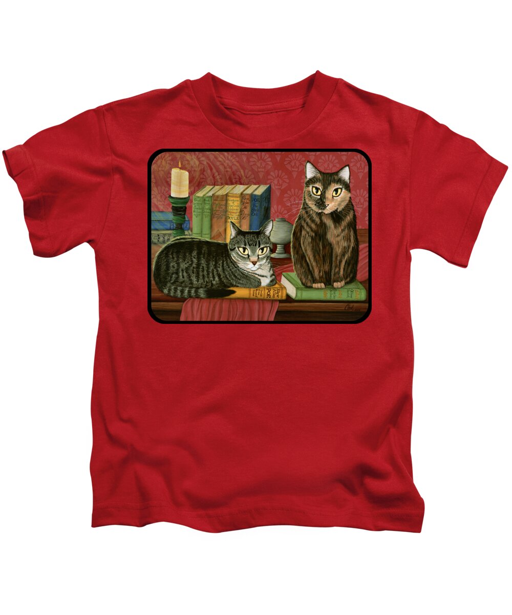 Cats Kids T-Shirt featuring the painting Classic Literary Cats by Carrie Hawks