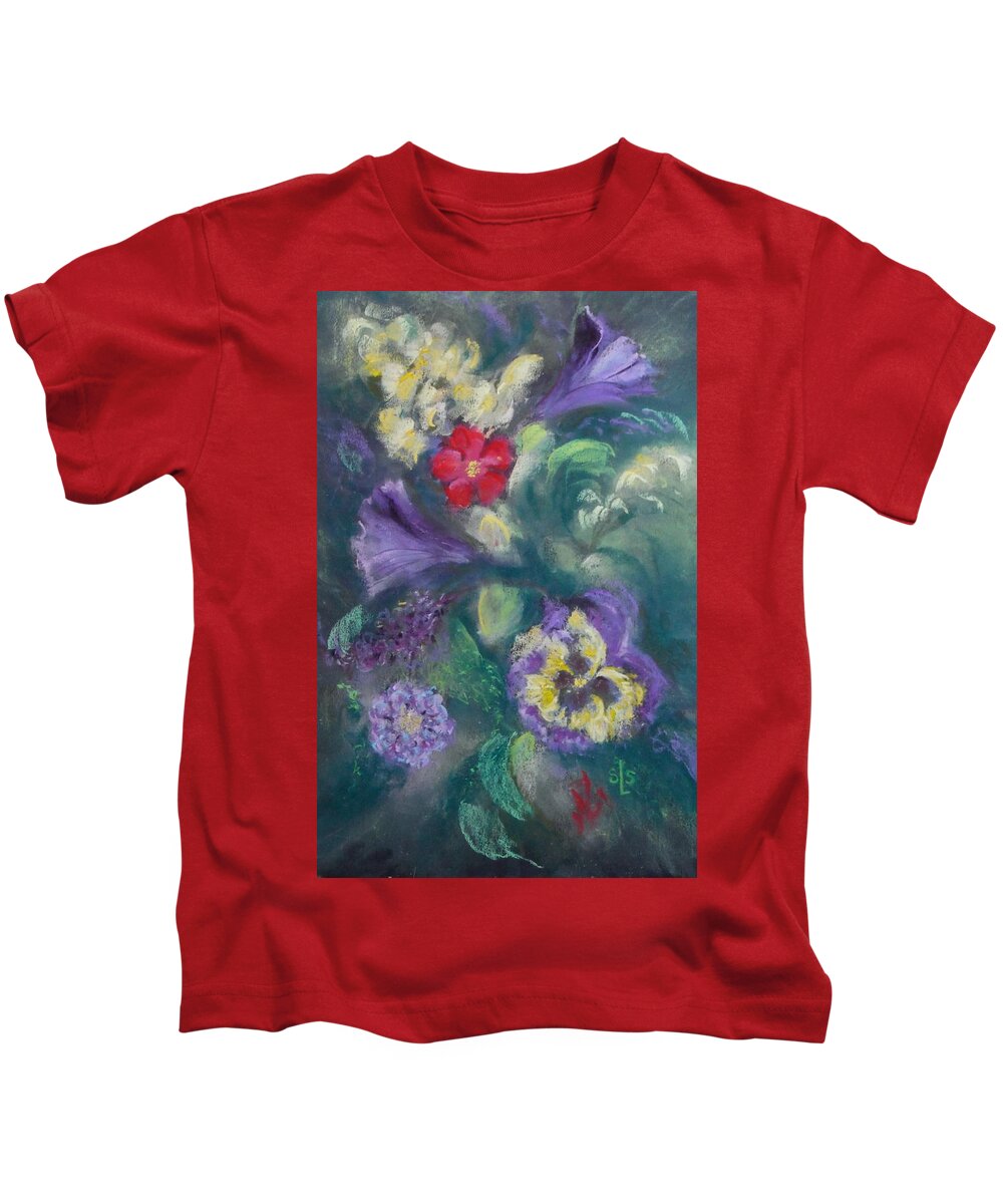 Flowers Pansies Snapdragons Kids T-Shirt featuring the pastel Dance of the Flowers by Sandra Lee Scott