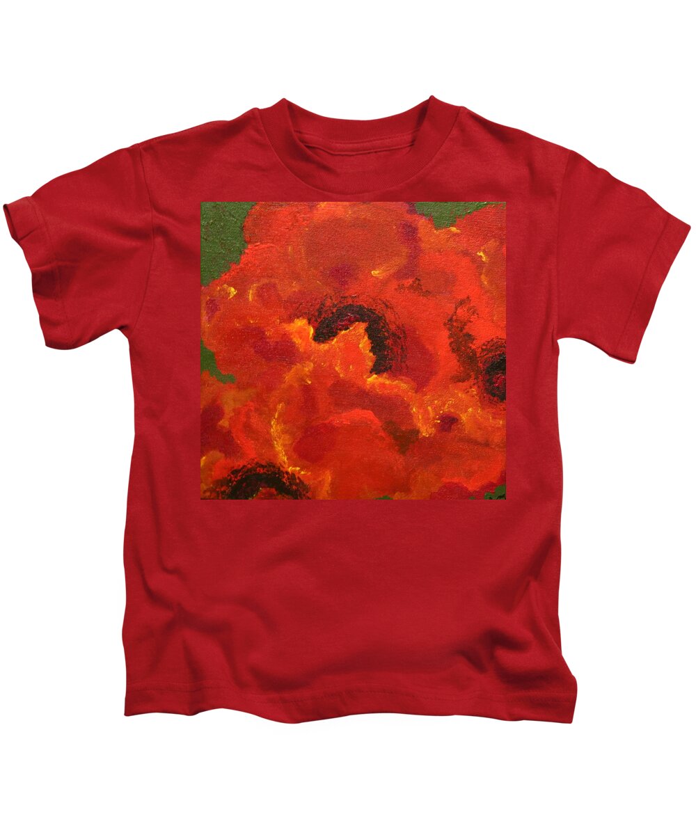 Poppies Kids T-Shirt featuring the painting Dark eyed beauties by Marilyn Quigley