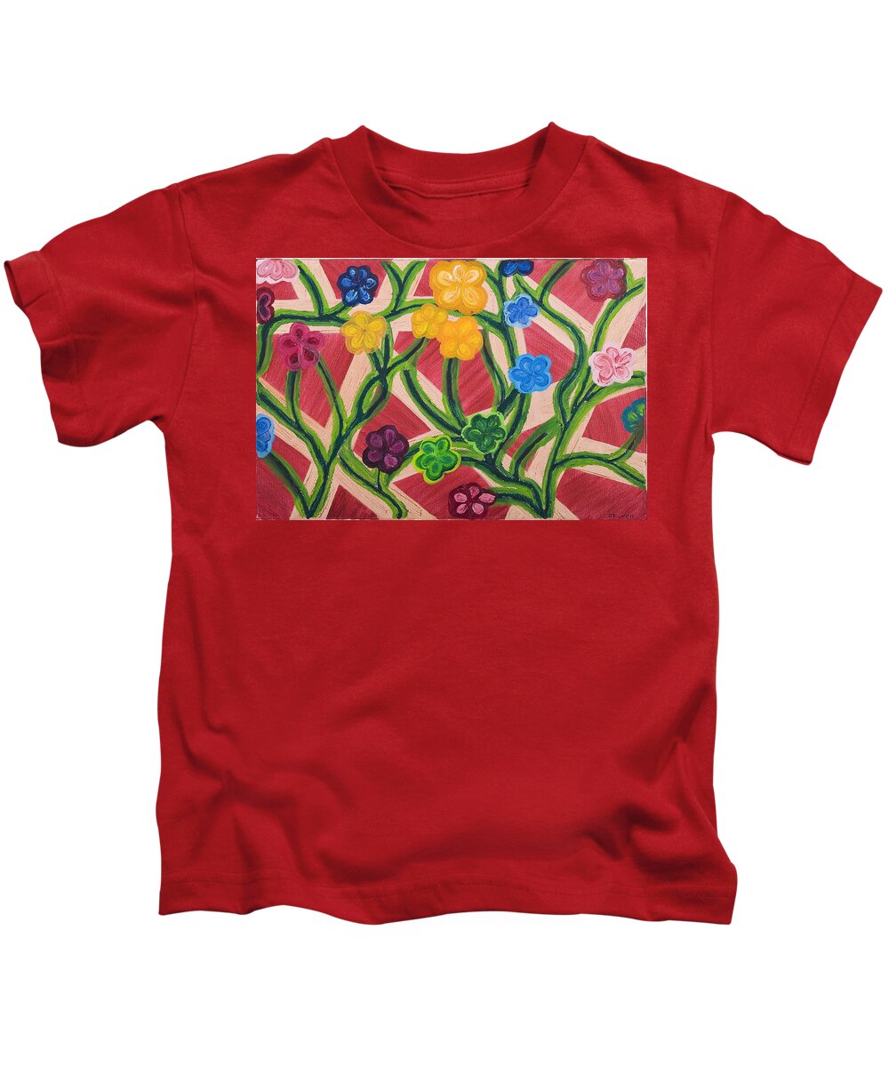 Red Kids T-Shirt featuring the painting Expansion by Hagit Dayan