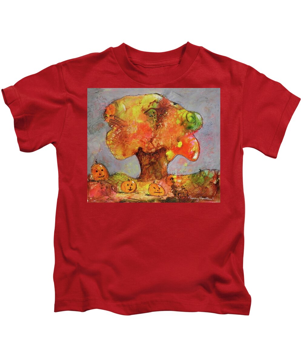 Landscape Kids T-Shirt featuring the painting Fall Fun by Terry Honstead