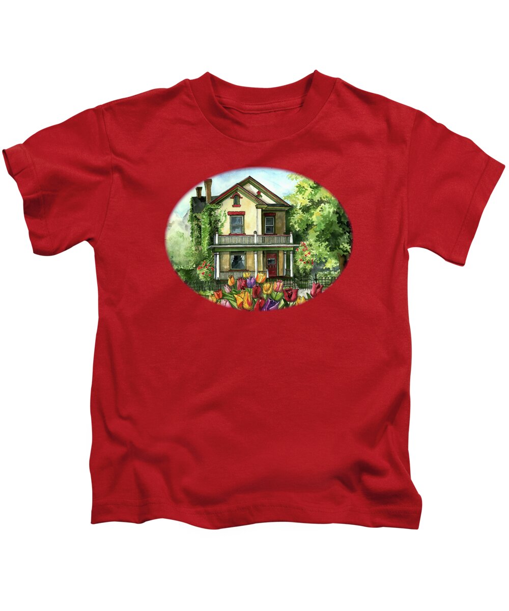 Vintage Kids T-Shirt featuring the painting Victorian Eclectic with Spring Tulips by Shelley Wallace Ylst