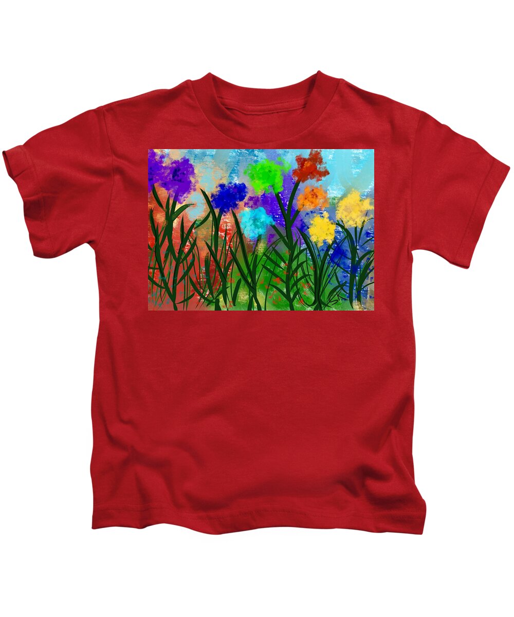 Flowers Kids T-Shirt featuring the digital art Fence Flowers by Sherry Killam