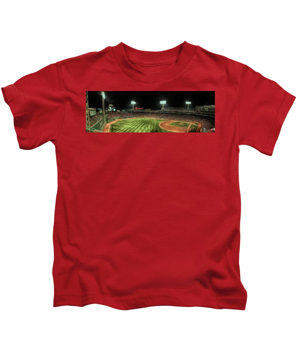 Boston Kids T-Shirt featuring the digital art Fenway Park panorama by Barry Wills