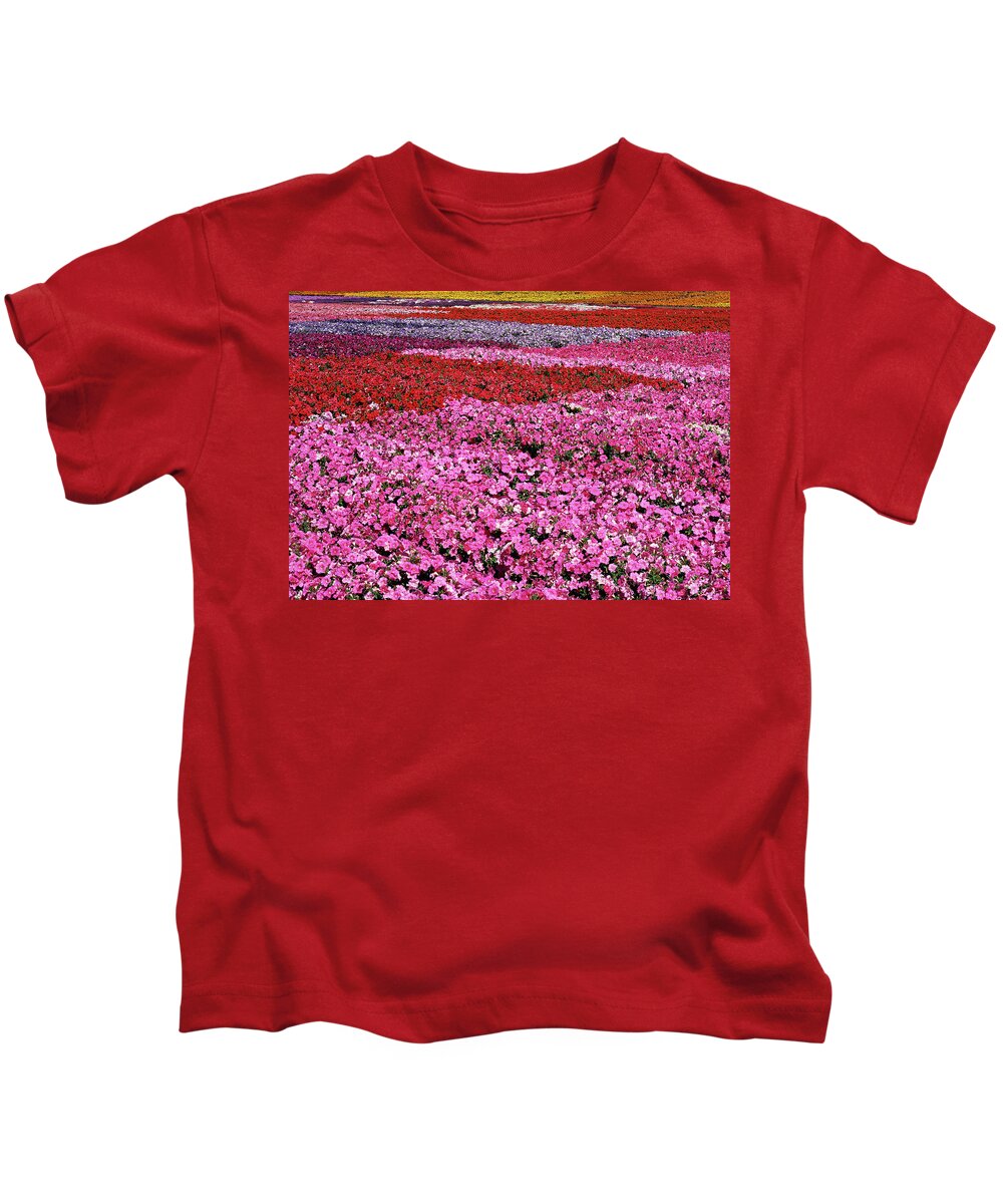Petunia Kids T-Shirt featuring the photograph Field of Petunia Flowers Gilroy California by Kathy Anselmo