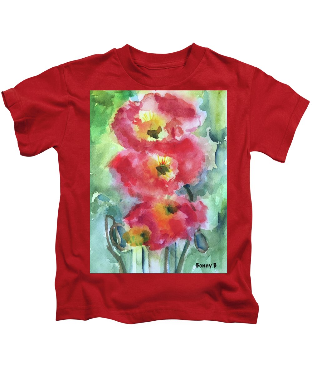 Floral Kids T-Shirt featuring the painting Trio by Bonny Butler