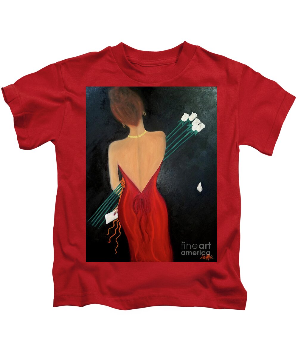 Lady In Red Kids T-Shirt featuring the painting Flowers From A Friend by Artist Linda Marie