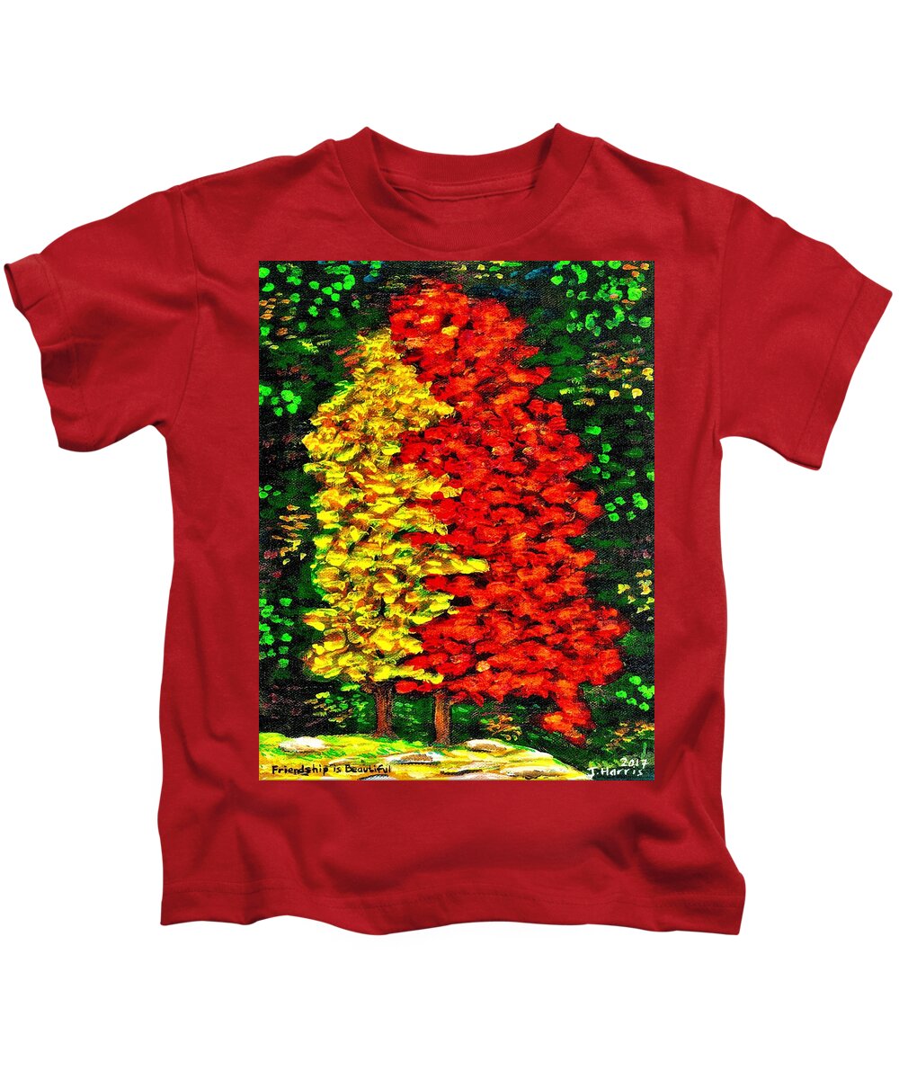 Trees Kids T-Shirt featuring the painting Friendship Is Beautiful by Jim Harris