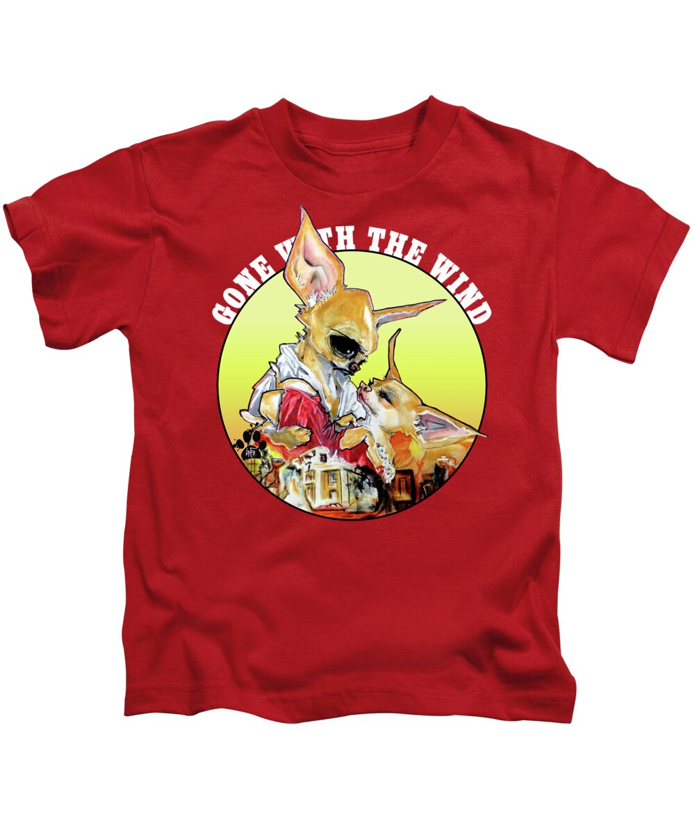 Dog Caricature Kids T-Shirt featuring the drawing Gone With The Wind Chihuahuas Caricature Art Print by Canine Caricatures By John LaFree