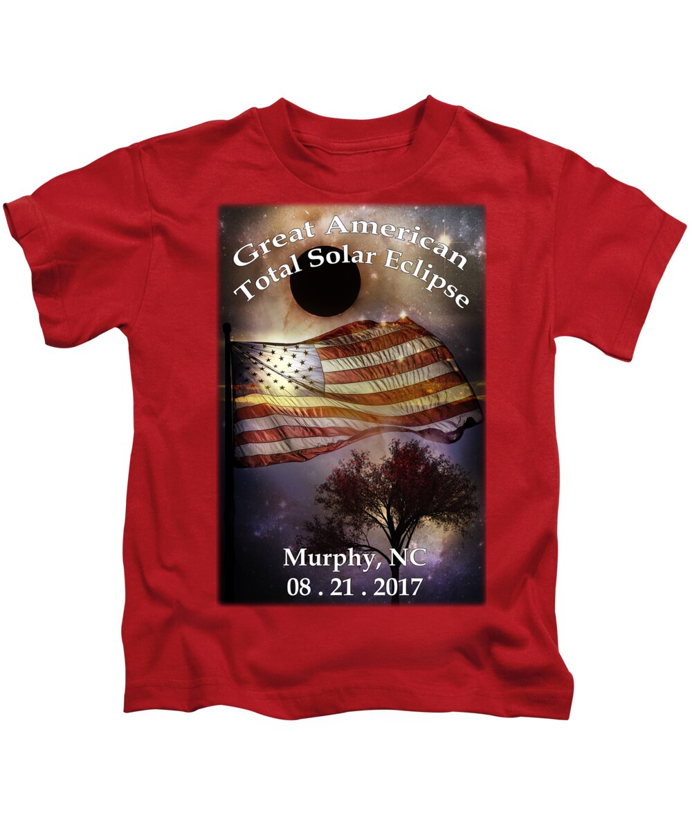 American Kids T-Shirt featuring the digital art Great American Eclipse American Flag T Shirt Art by Debra and Dave Vanderlaan