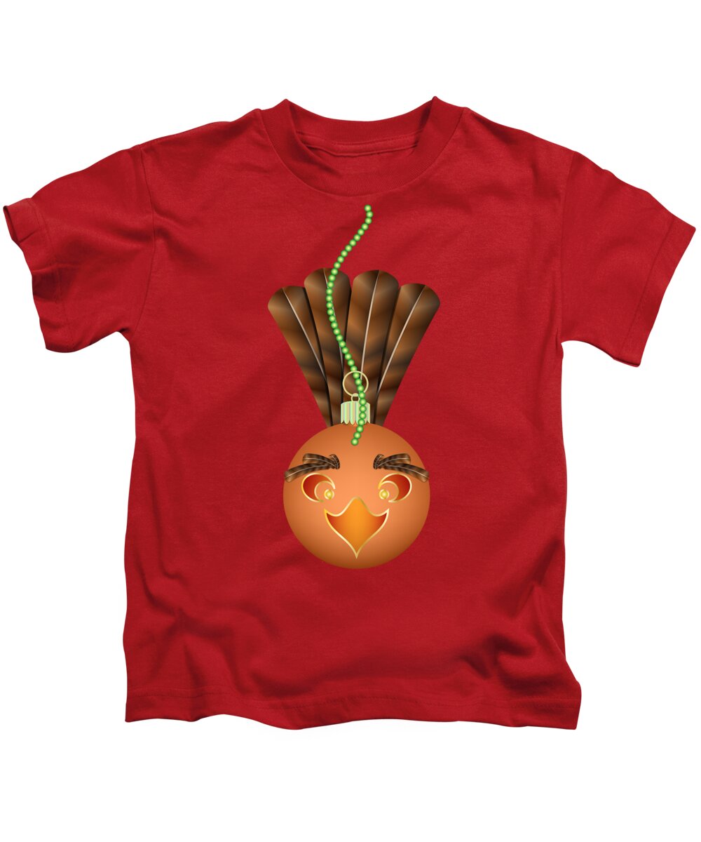 Holiday Humor Kids T-Shirt featuring the digital art Hallowgivingmas Turkey Ornament Holiday Humor by MM Anderson