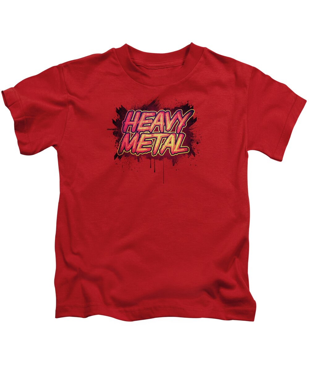 Music Kids T-Shirt featuring the digital art HEAVY METAL Red Splatter Typo Design  by Philipp Rietz