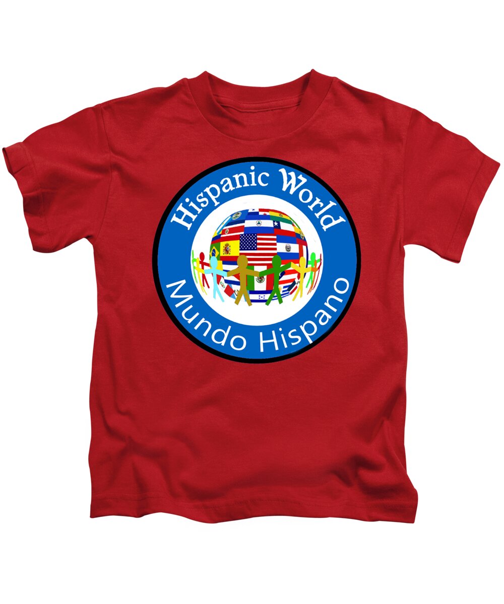  Spanish Teacher Kids T-Shirt featuring the mixed media Hispanic World Spanish Teacher Latino Countries Flags Spanish Quotes by Gabby Dreams