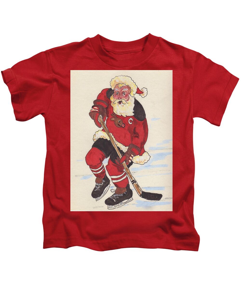 Santa Kids T-Shirt featuring the painting Hockey Santa by Todd Peterson