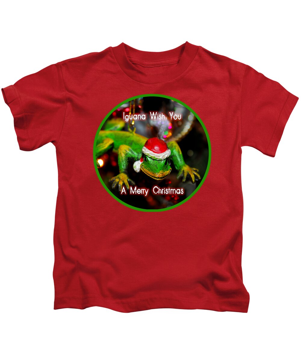 Susan Vineyard Kids T-Shirt featuring the photograph Iguana Wish You A Merry Christmas by Susan Vineyard