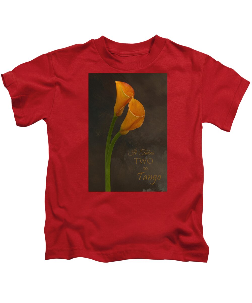 Calla Lilies Kids T-Shirt featuring the photograph It Takes Two to Tango with Message by Mary Buck