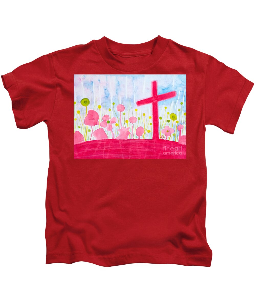 Cross Kids T-Shirt featuring the painting The Joy of Your presence by Wonju Hulse