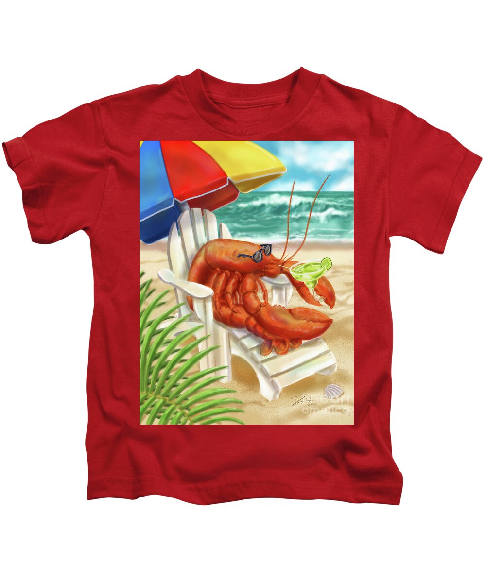 Lobster Kids T-Shirt featuring the mixed media Lobster Drinking a Margarita by Shari Warren