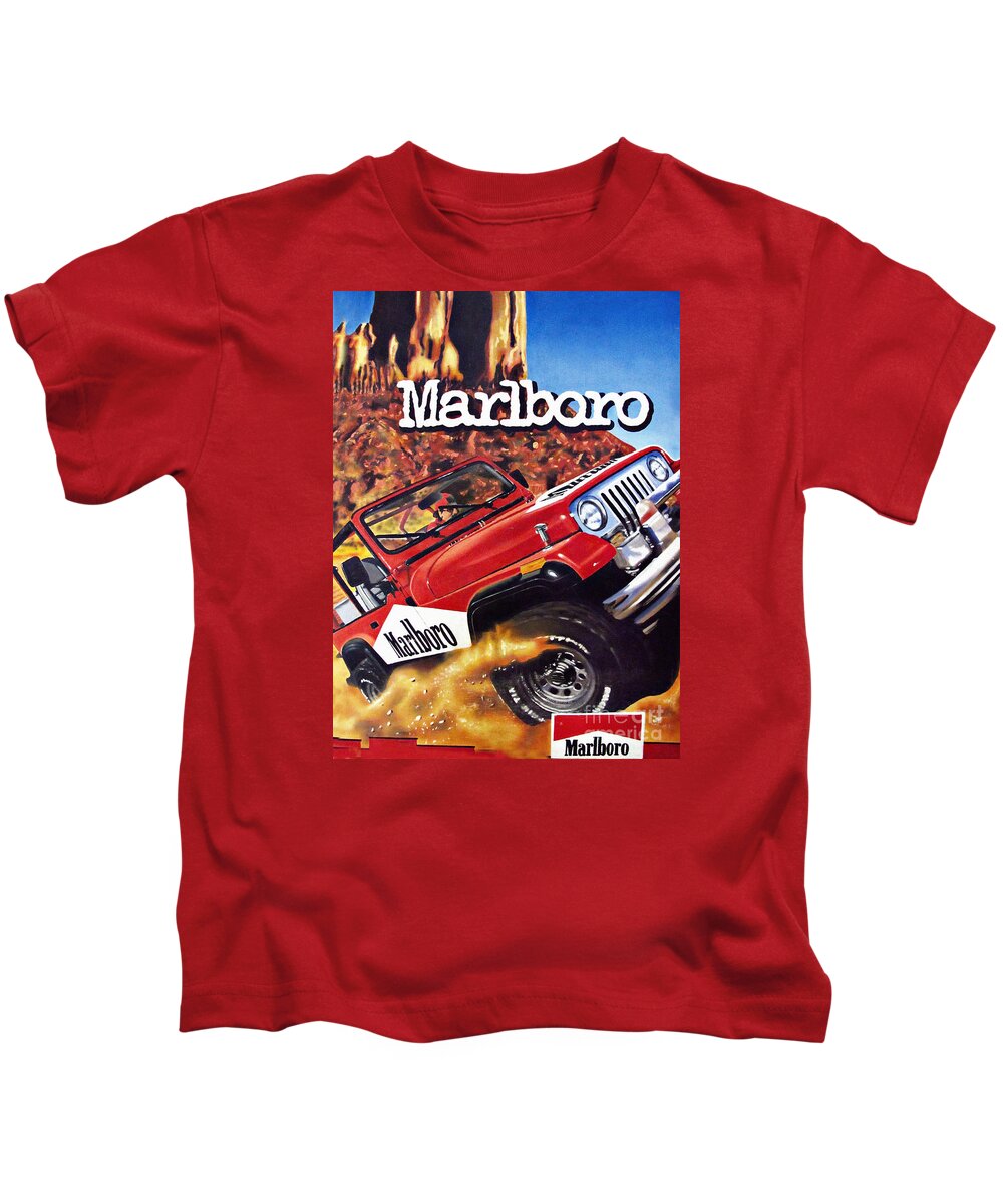 Marlboro Kids T-Shirt featuring the painting Marlboro Wrangler Vintage Painting by Daliana Pacuraru