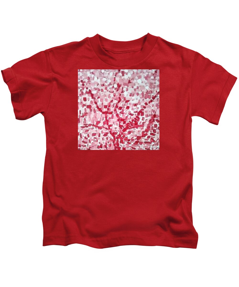 Pink Kids T-Shirt featuring the painting Mosaic Tree by Suzanne Berthier