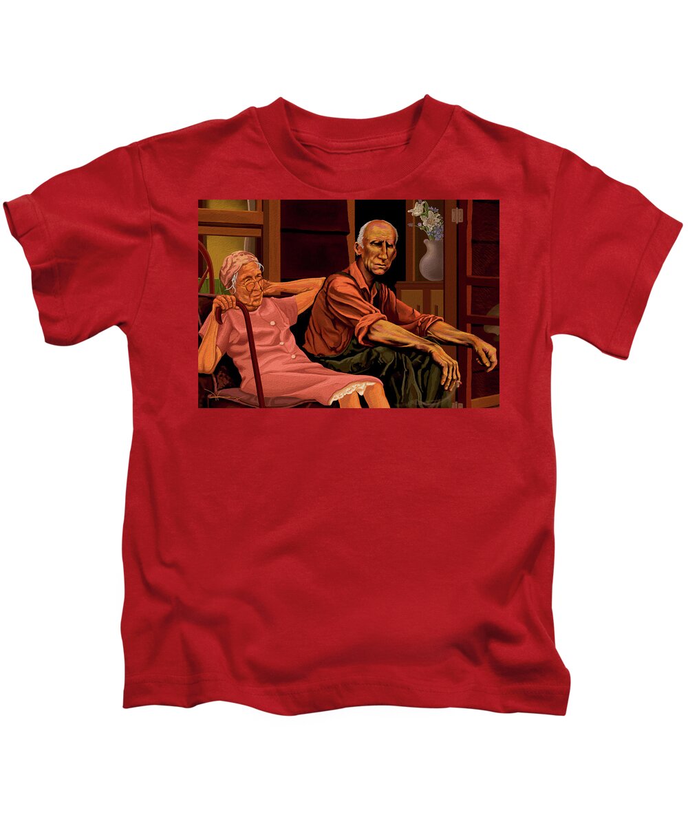 Mother's Day Kids T-Shirt featuring the painting Mother's Day detail by Hans Neuhart