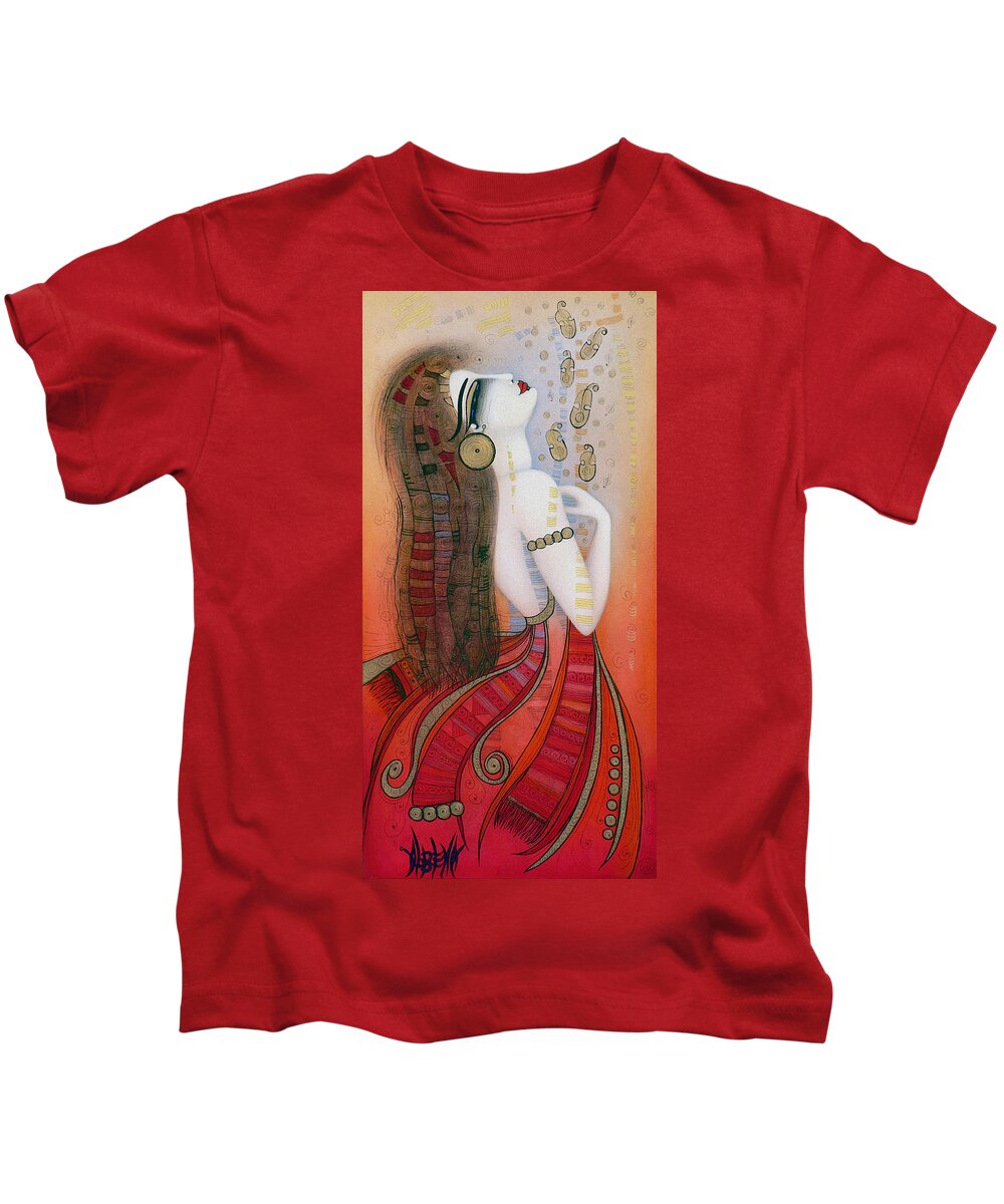 Red Kids T-Shirt featuring the painting My soul is a moan... by Albena Vatcheva