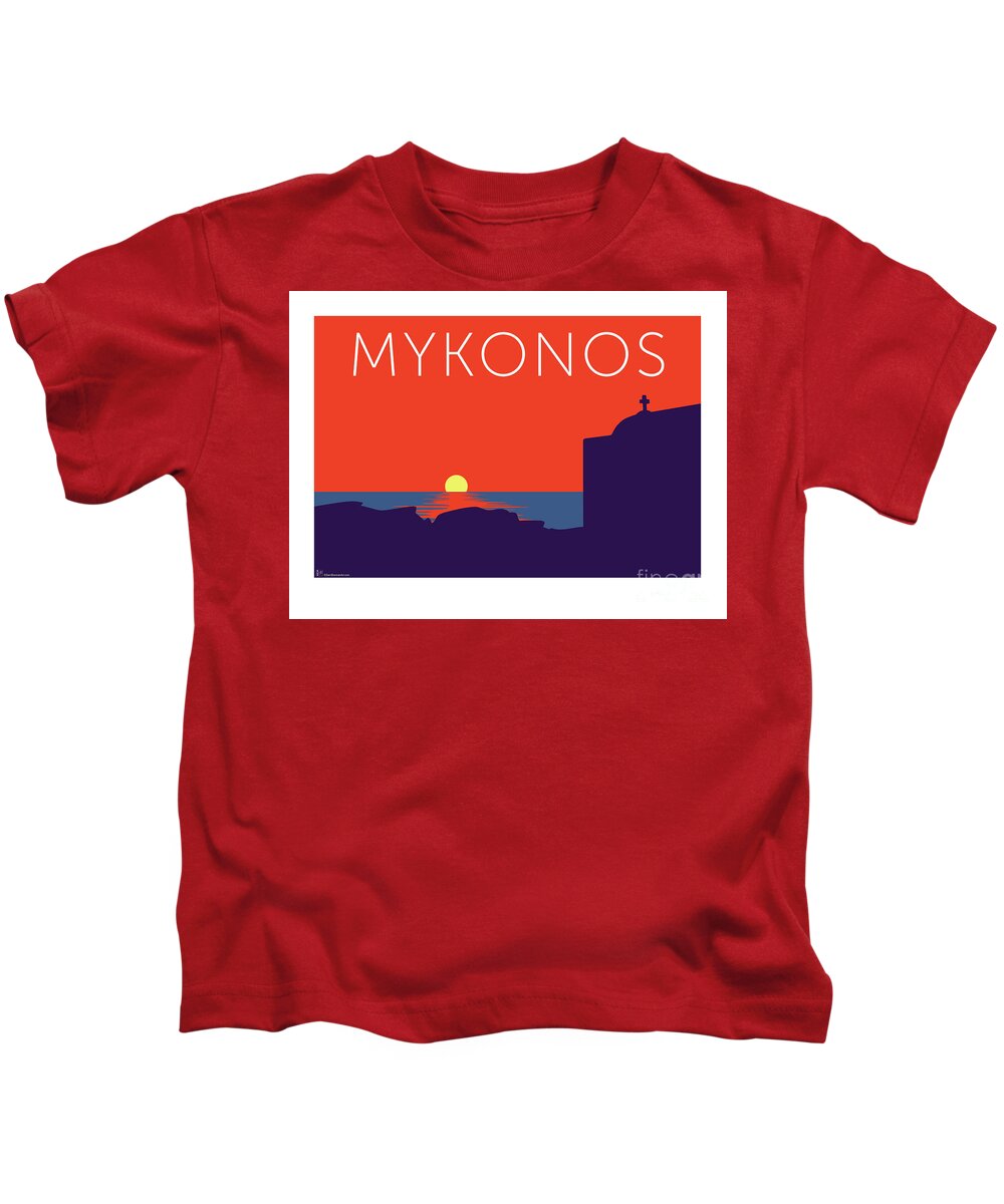 Mykonos Kids T-Shirt featuring the digital art MYKONOS Sunset Silhouette - Orange by Sam Brennan