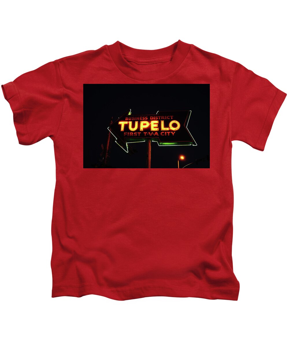 Tupelo Kids T-Shirt featuring the photograph Neon Tupelo Sign 2 by Martin Naugher
