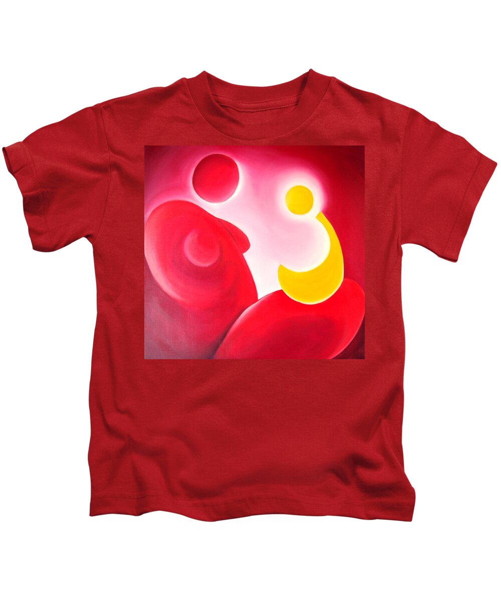 Red Kids T-Shirt featuring the painting On My Lap by Jennifer Hannigan-Green