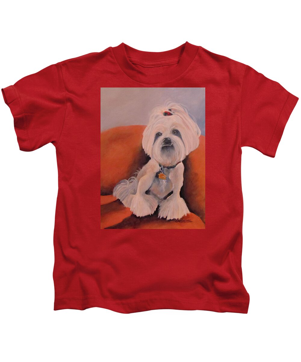 Pet Kids T-Shirt featuring the painting Peaches 'n Cream by Carol Allen Anfinsen
