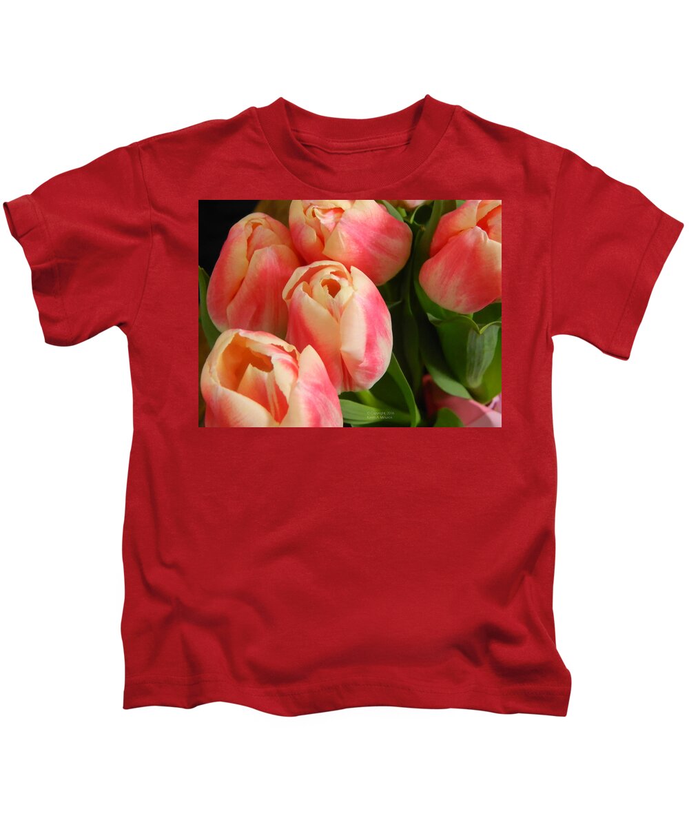 Tulip Kids T-Shirt featuring the photograph Pink Delight by Karen Mesaros