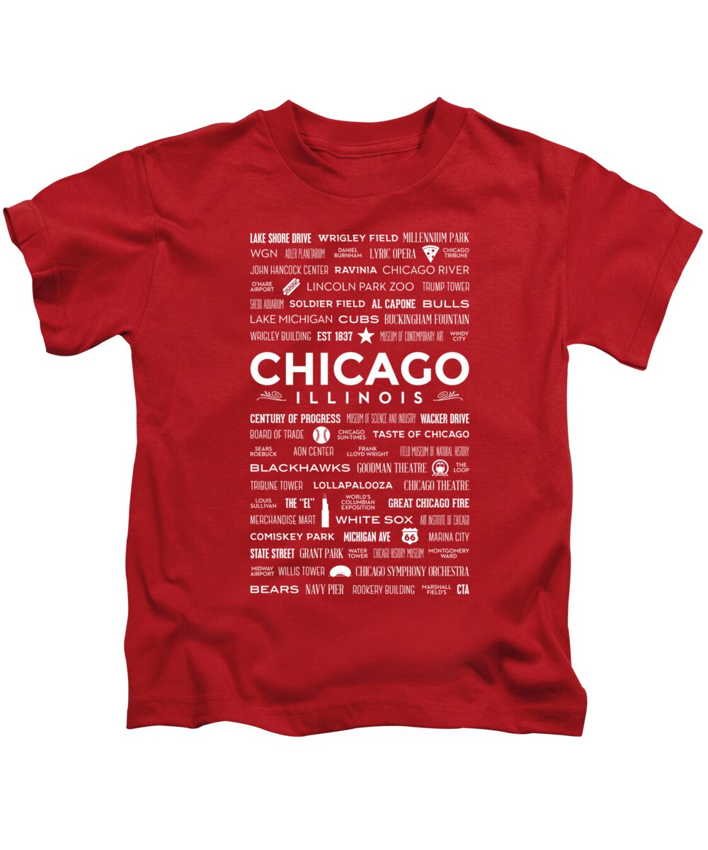 Chicago Kids T-Shirt featuring the digital art Places of Chicago on Red Chalkboard by Christopher Arndt