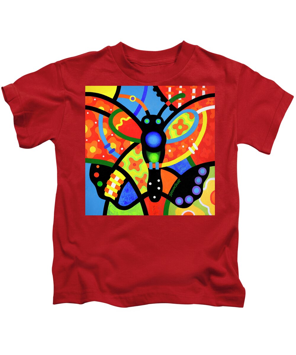 Butterfly Kids T-Shirt featuring the painting Kaleidoscope Butterfly #1 by Steven Scott