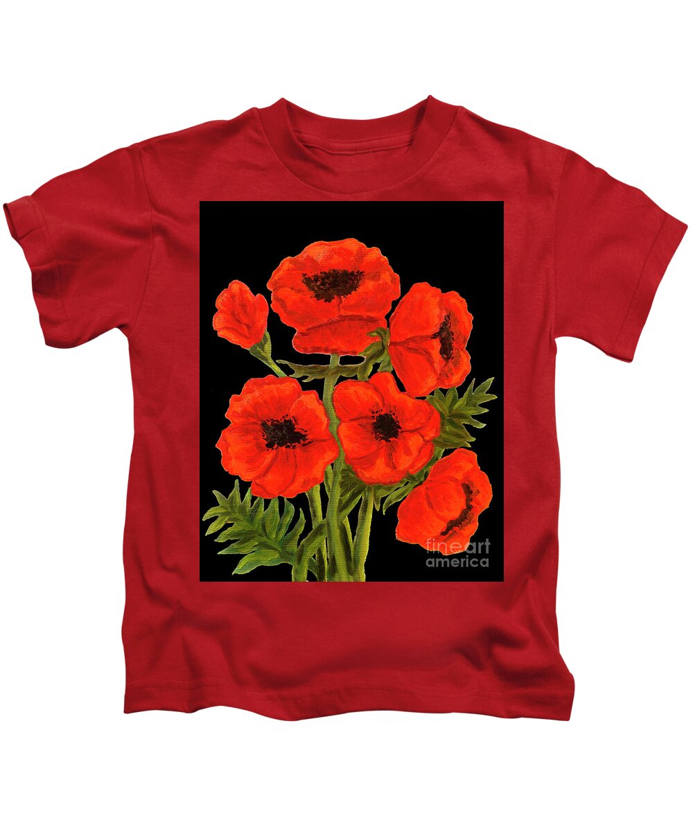 Art Kids T-Shirt featuring the painting Poppies on black, painting by Irina Afonskaya