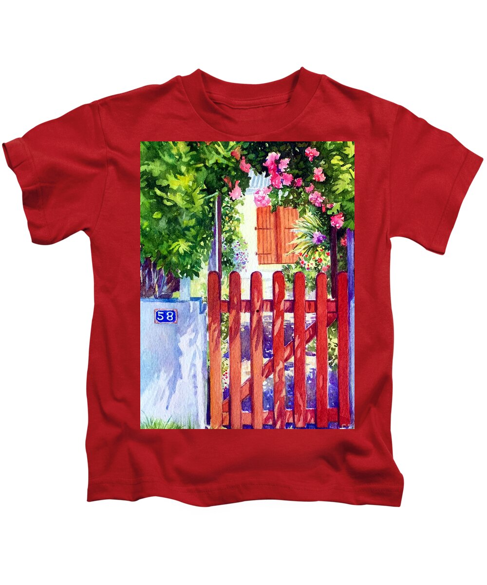 Sables D'olonne Kids T-Shirt featuring the painting Porte du jardin - La Chaume - Vendee - France by Francoise Chauray