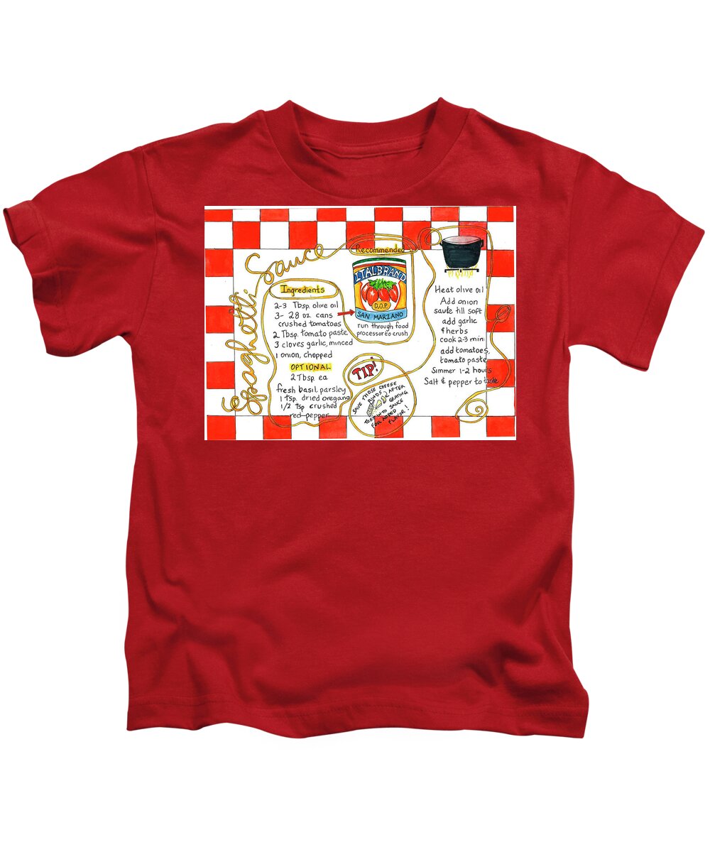 Sauce Kids T-Shirt featuring the painting Recipe -Spaghetti Sauce by Diane Fujimoto