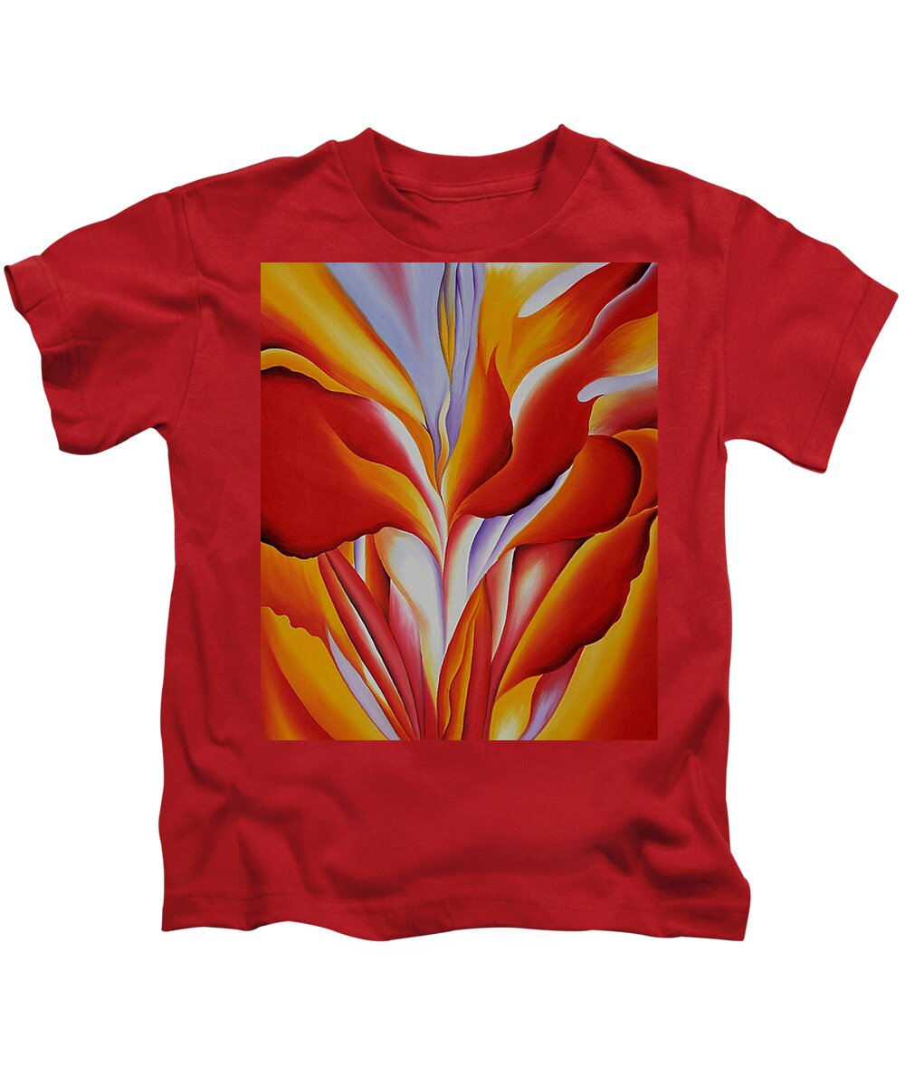 Red Kids T-Shirt featuring the painting Red Canna by Georgia OKeefe
