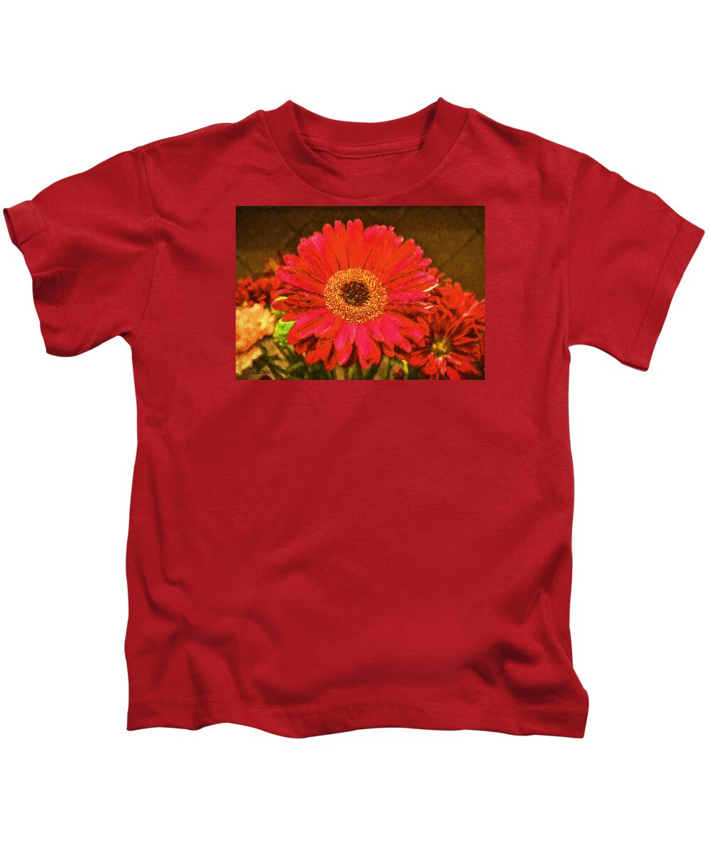 Red Gerbera Daisy Kids T-Shirt featuring the photograph Red Gerbera Daisy Macro by Sandi OReilly