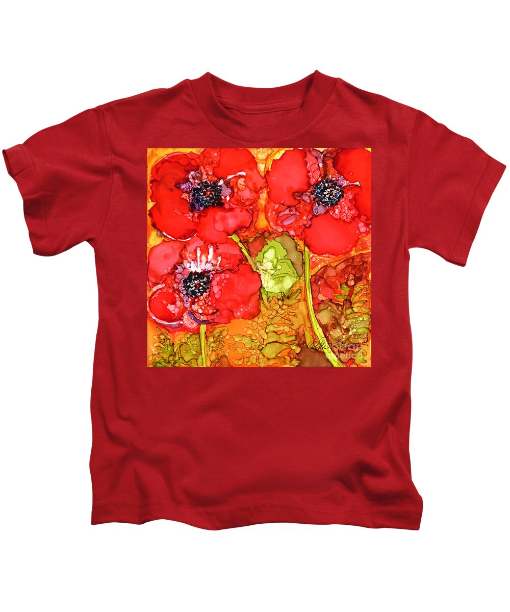 Red Poppies Kids T-Shirt featuring the painting Red Oriental Poppies by Vicki Baun Barry