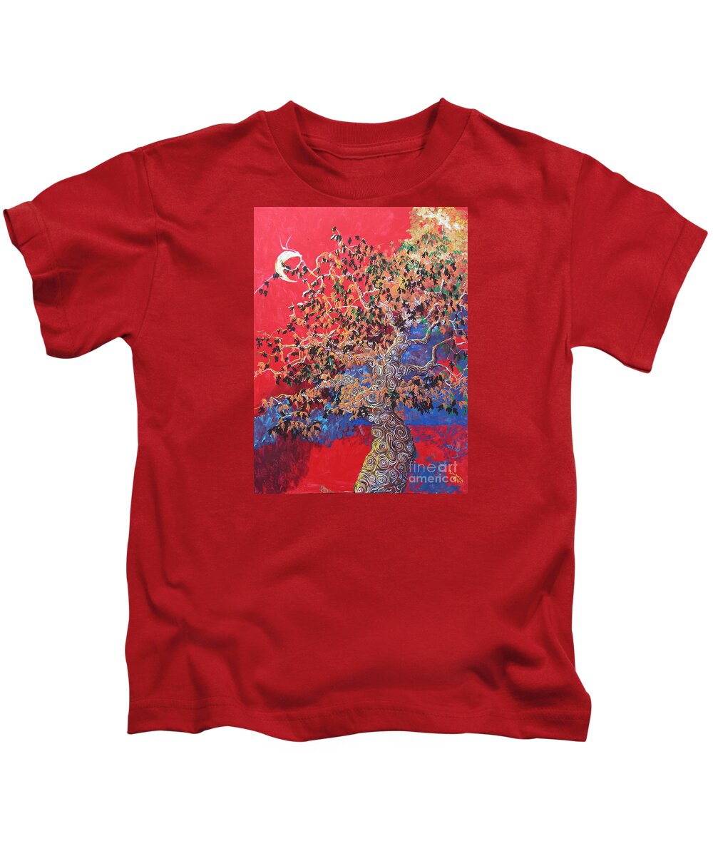 Impressionism Kids T-Shirt featuring the painting Red Sky And Tree by Stefan Duncan